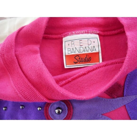 VINTAGE | Red Bandana Studio Patched Pink & Purple Sweatshirt Size Large - Picture 6 of 11